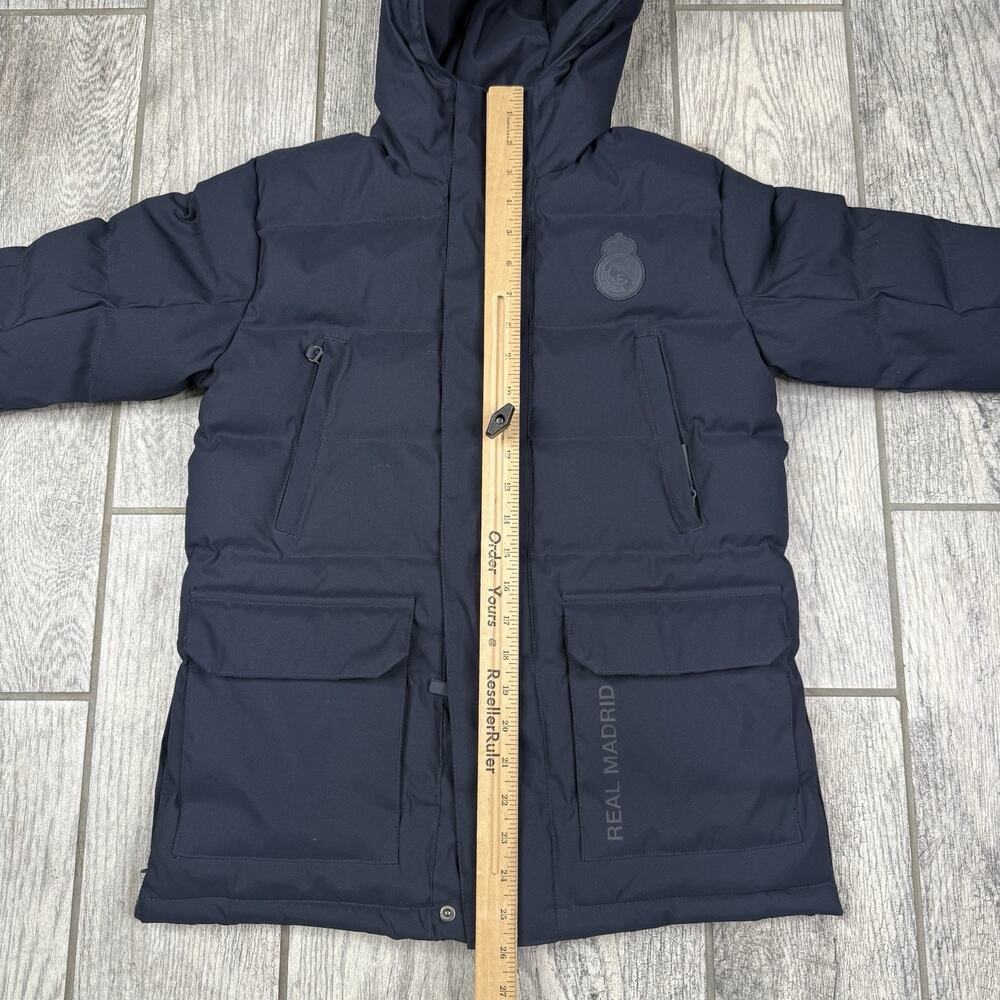 Real Madrid Official Kids Outerwear Long Padded Parka Coat Navy Blue Size 9/10 - Picture 3 of 14